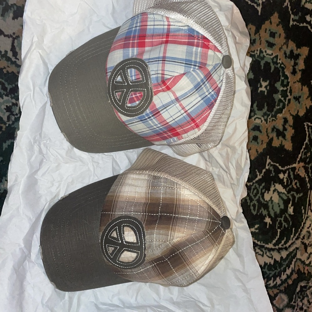 Bundle (2) Trucker Hats.... Patchwork. Peace sign